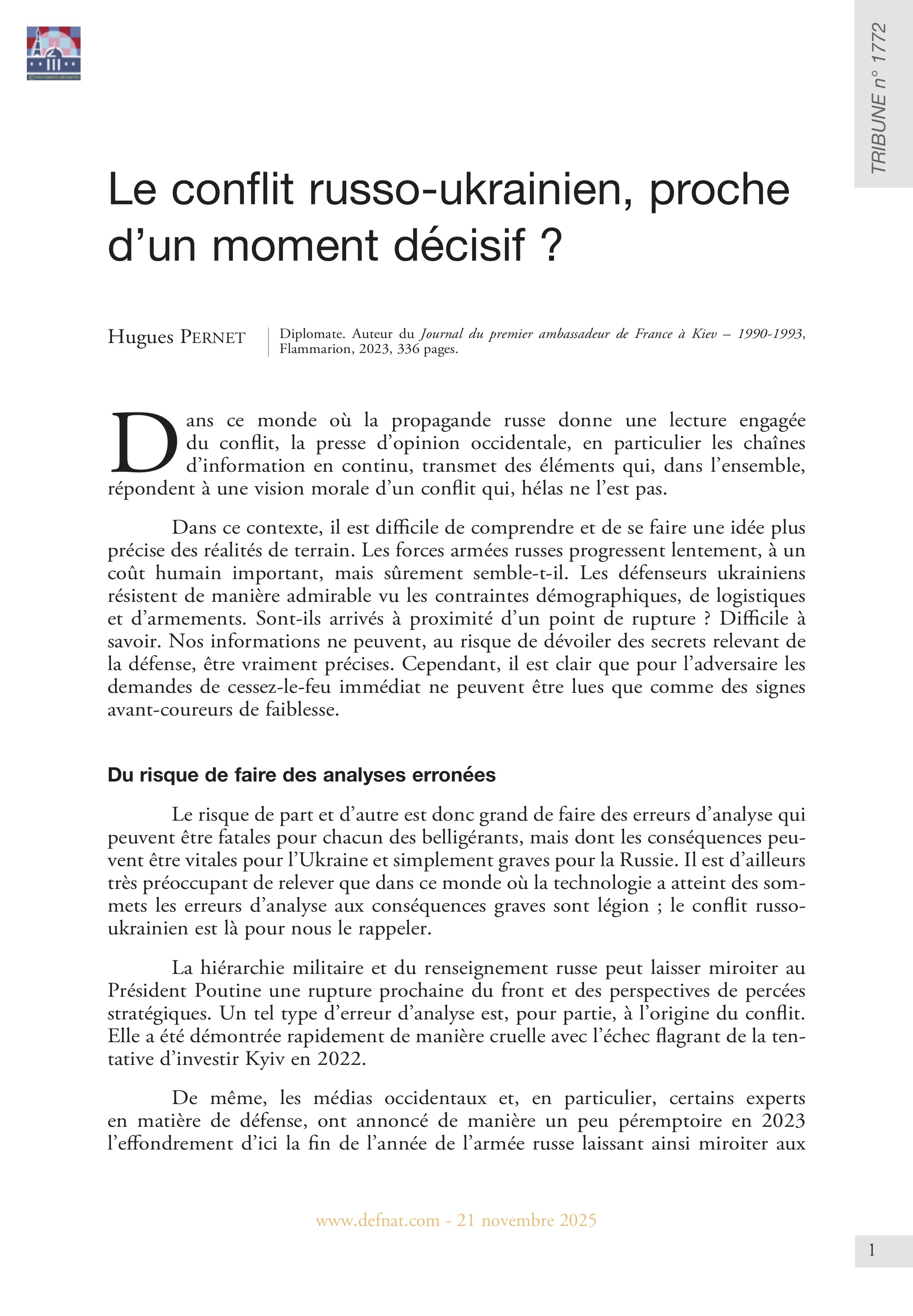 Le conflit&nbsp;russo-ukrainien, proche d&rsquo;un&nbsp;moment&nbsp;d&eacute;cisif&nbsp;? (T&nbsp;1772)
